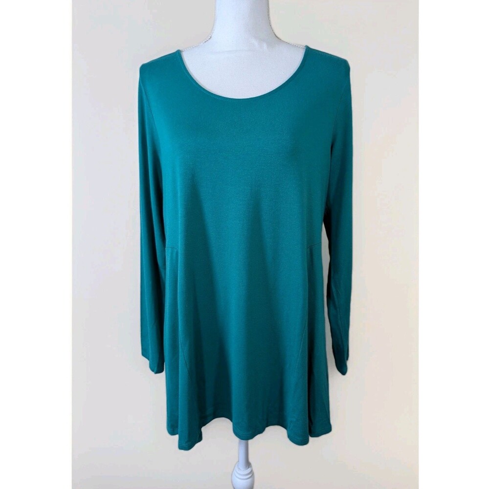 J jill Tunic Top Women's M Green Long Sleeve Swing Jersey Knit Stretch